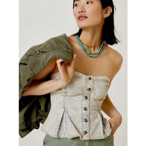 Pilcro Tops - Anthropologie Pilcro Women's Blue Striped Denim Sleeveless Crop Top Size XL